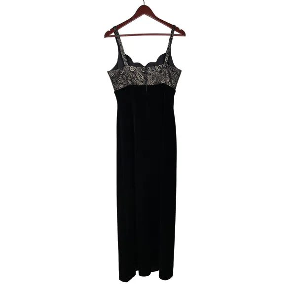 Vintage Betsy & Adam Dress 12 Black‎ Gold Velvet Formal Whimsygoth Paisley 90s - Image 6
