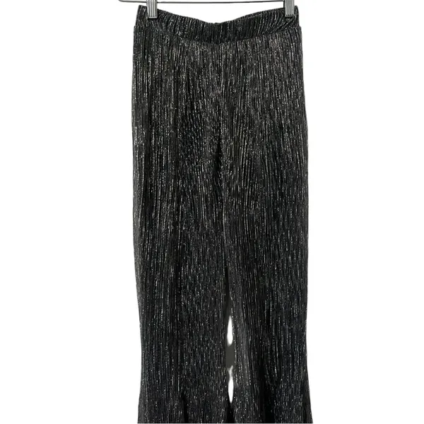 HOUSE OF CB Alexandra Lurex Silver Wide Leg Pants Trousers - Image 3