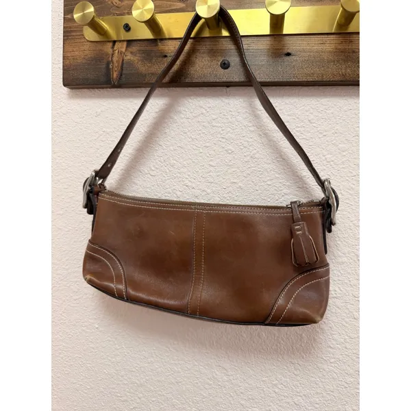 Coach Hampton Demi Baguette East West Brown Leather Vintage Premium Shoulder Bag - Image 7