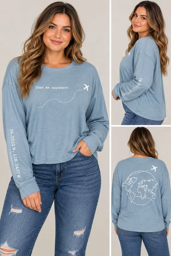 Dirtee Laundry Take Me Anywhere Long Sleeve Crop Top XL Blue - Image 2