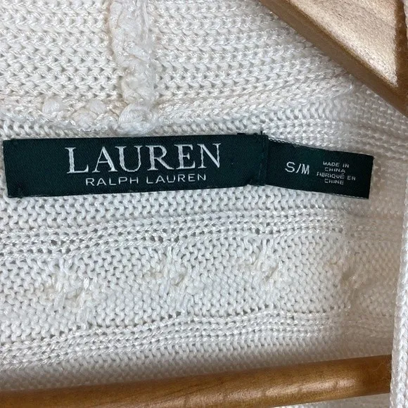 Ralph Lauren White Cable Knit Open Front Cardigan Sweater S/M - Image 7