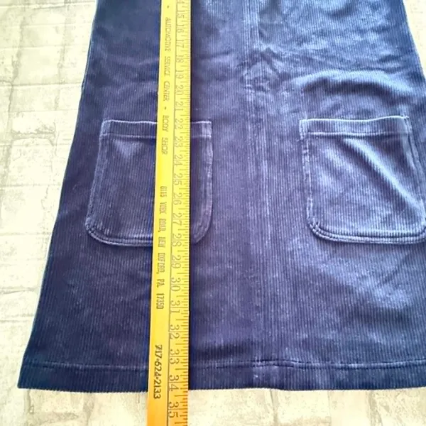Marine Layer Leighton Navy Blue Corduroy V Neck Shift Pinafore Dress Pocket Sz M - Image 6