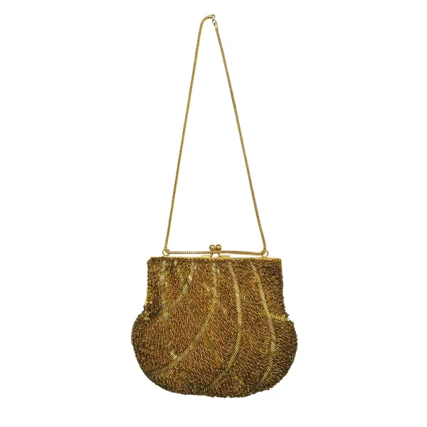 1950s Vintage Regale LTD. Gold Beaded Evening Bag Clasp Purse Crossbody - Image 3