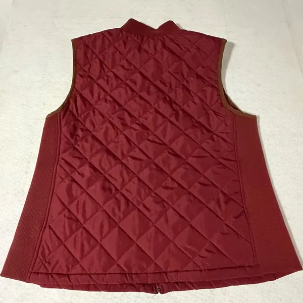 Croft & Barrow Women Burgundy Quilted Zip Up Vest Ribbed Sides Faux Suede Trim L - Image 5