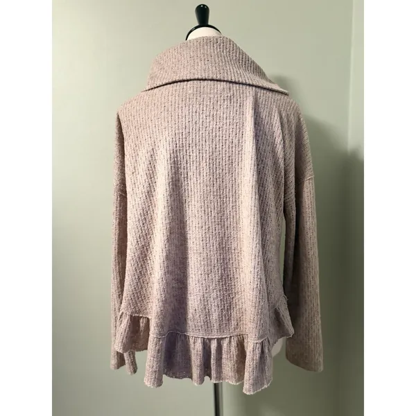 Maeve by Anthropologie Cowl Neck Cozy Ruffle Knit Tan‎ Boho Sweater Size Small - Image 2