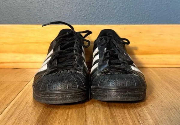 Adidas Shell Toe Leather Black and White Stripe Sneakers Men’s Size 6.5/Womens 8 - Image 5
