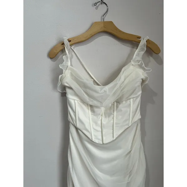 Oh Polly Asymmetric Corset Midi Dress‎ White Halter Bodycon Wedding Guest 8 - Image 7