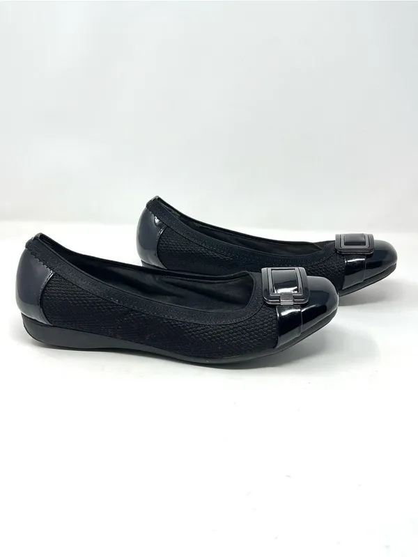 Anne Klein iFlex Akunice Black Knit Patent Ballet Flats Buckle 8M - Image 9
