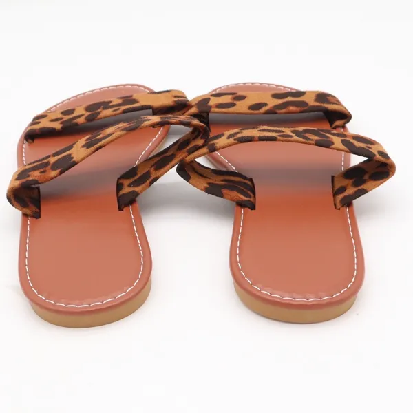Leopard Print Double Strap Flat Slide Sandals Brown Tan Size 40 - Image 4
