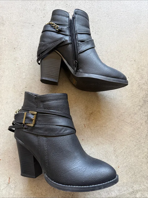 Black Ankle Boots with Wrap Detail - Image 2