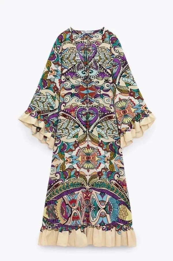 Zara Bohemian ruffled Patterned Maxi Dress casual summer vacation - Image 11