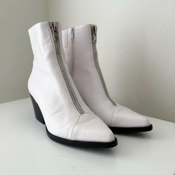 Jeffrey Campbell White Landyn 2 Western Bootie with Front Silver Zip 7.5 - Image 7