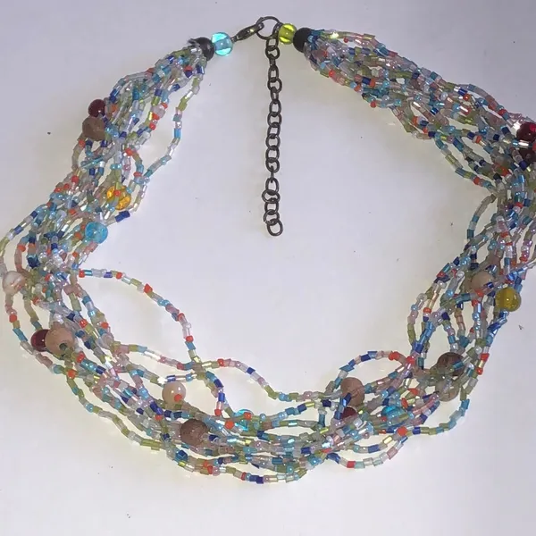 Multicolor Glass Beaded Boho Necklace Blue - Image 3