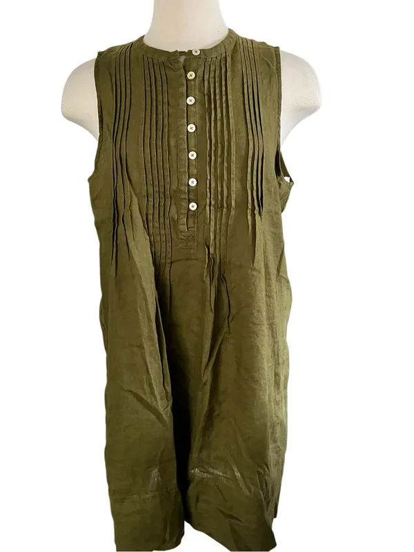 Quince 100% European Linen Sleeveless Swing Dress Bayberry Olive Size M NWOT - Image 4