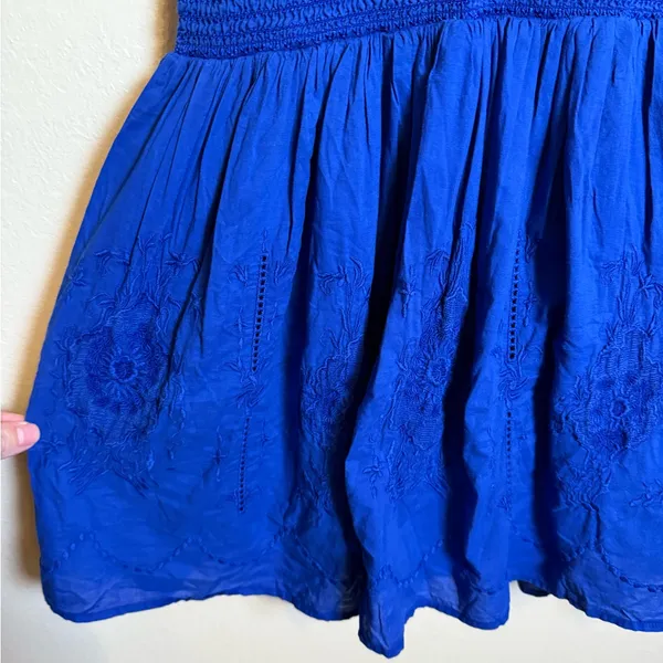 Lauren Ralph Lauren 'SIZANNA' Smocked Waist‎ Floral Embroidered Dress Royal Blue - Image 4