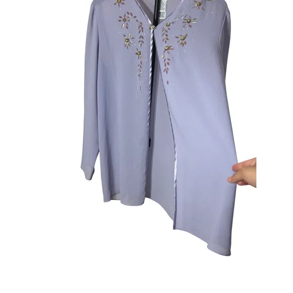 R&M Richards Karen‎ Kwong Lavender Beaded Sheer Evening Jacket Size 16 Formal - Image 3