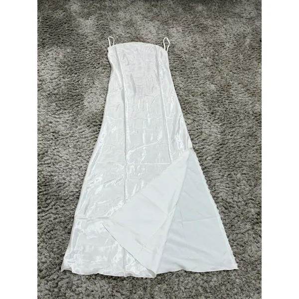 White Satin Lace Slip Dress Backless Strappy Maxi Nightgown Women’s Size S⁠ - Image 3