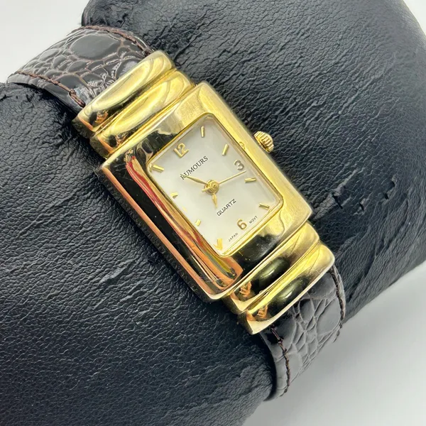 Rumours Gold-tone Case Brown Band Women's Quartz Cuff Watch Working - Image 3