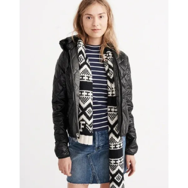 Abercrombie & Fitch Lightweight Hooded Puffer Jacket Womens S Black Packable - Image 14