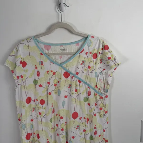 Green Cotton by Garnet Hill 100% Cotton Nightgown White Lantern Floral Womens XL - Image 7