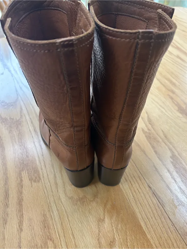 Frye Nora Mid Leather Pull On Boots Cognac Brown Block Heel Women's Size 10 B - Image 6