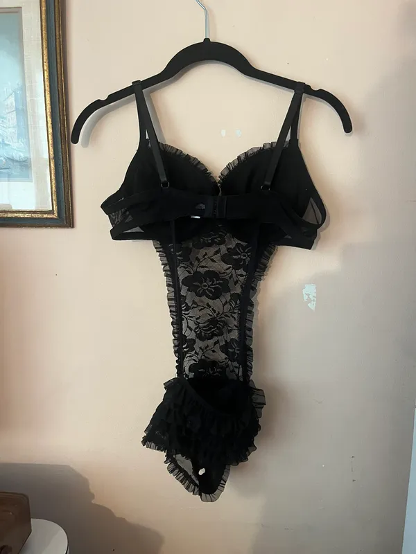 Body Rage Black Lace Ruffle Lingerie One Piece Bodysuit - Image 4