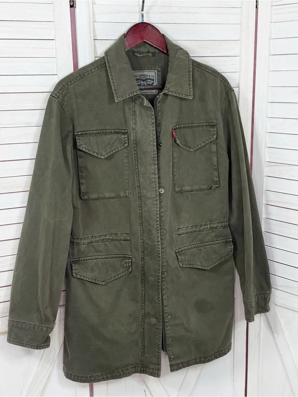Levi’s Denim Military Utility Anorak Jacket Olive Green Small Full Zip Cotton - Image 7