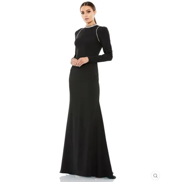 Mac Duggal 26612 Womens Raglan Long Sleeve Black Gown Dress - Image 3