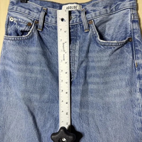 AGOLDE‎ Riley Crop Straight Jeans Women 24 High Rise Raw Hem Blue Denim - Image 5