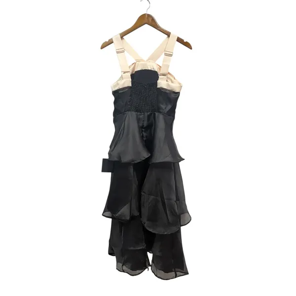 Lulus Two-Tone Halter Bow Tiered Midi Dress Black/Cream size Medium - Image 4