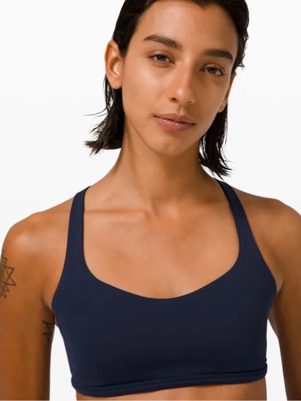 Lululemon 8 Free To Me Sports Bra Navy Strappy Back Active Workout - Image 3