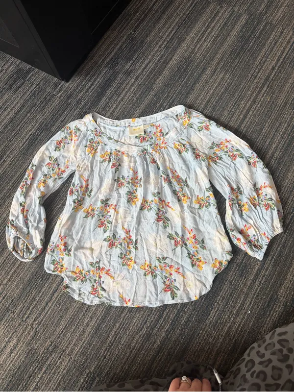 Maeve Anthropologie Boswell Floral Blouse Size 2 Blue Balloon Sleeve Boho - Image 3