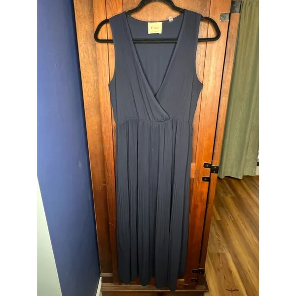 Elie Tahari Blue Pleated Maxi Dress Quiet Luxury Minimalist Old Money Classic S - Image 2