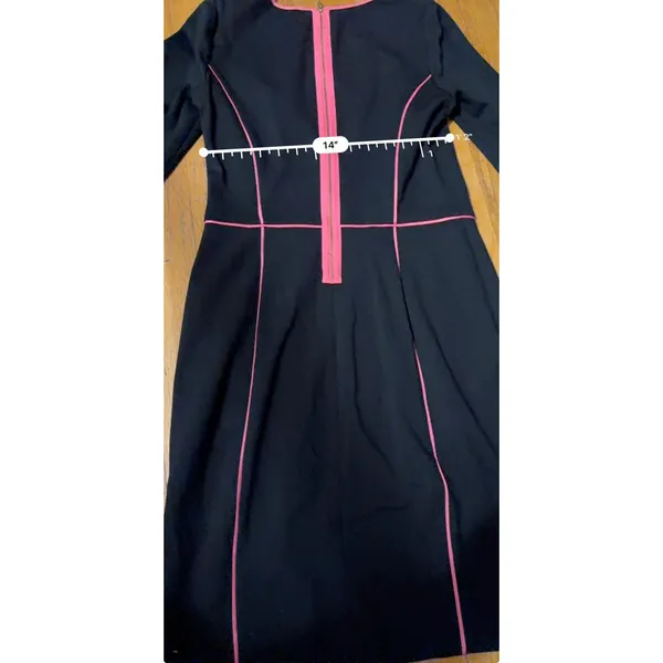 Banana Republic Black Sheath Dress Pink Trim Size 4 Fitted Work L-Sleeve Dress - Image 7