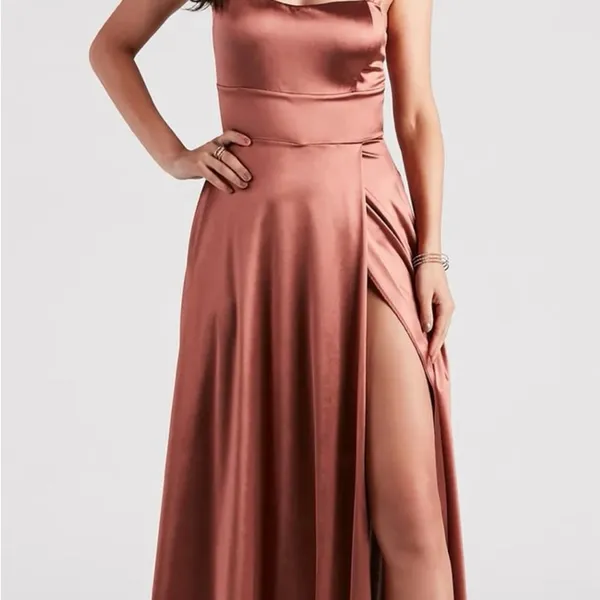 Windsor Rust One Shoulder Sleeveless Gown - Image 2