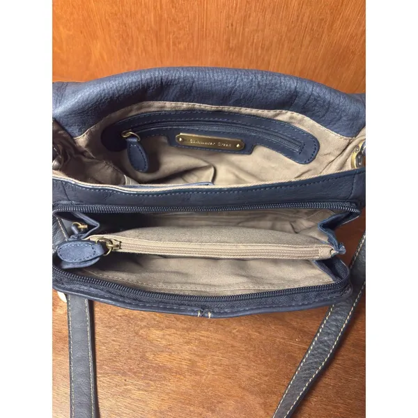 Coldwater Creek Dusty Blue Leather Flap Crossbody Bag Soft Pebbled Adjustable Strap - Image 11