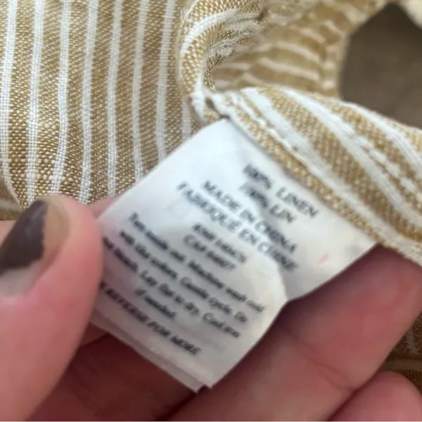 faherty beige striped 100% linen button down dress - Image 5
