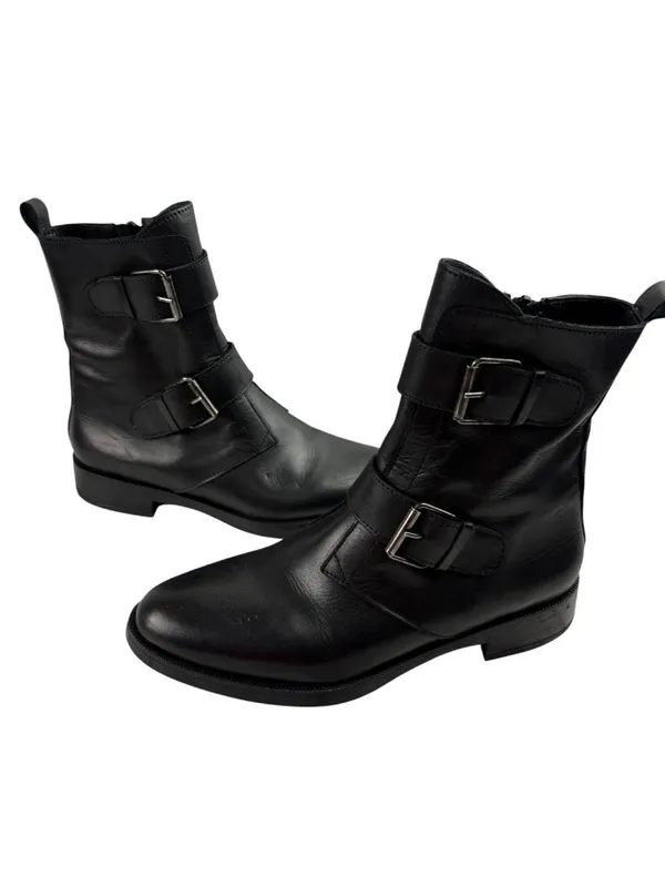 *Emanuel Crasto Womens Brown Italian Leather Moto Biker Buckle Classic Boots 40 - Image 7