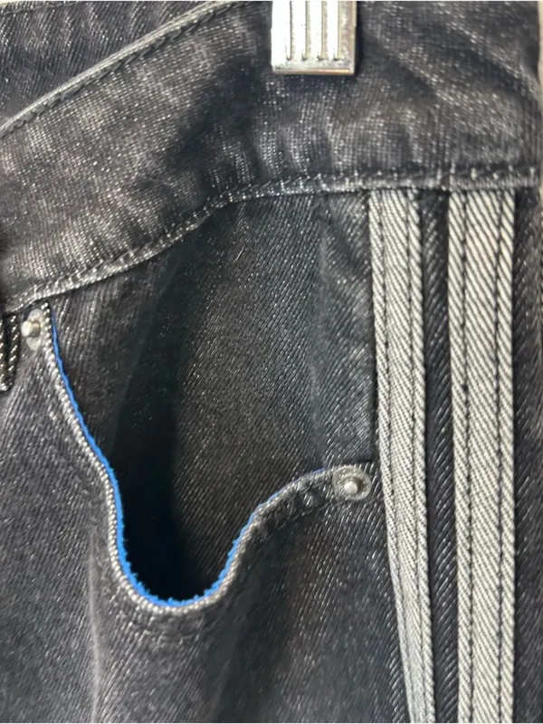 Adidas 32x32 Black Denim Jeans with Gray Side Stripes Wide Leg - Image 5