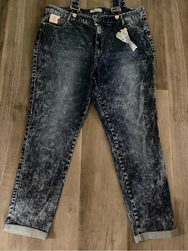 NWT Acid Wash Suspender Jeans Overall Pants Dark Wash - Size 18 - Image 3