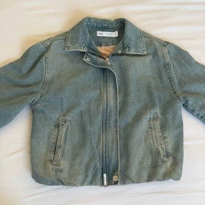 Zara Denim Bomber Jacket - Image 2
