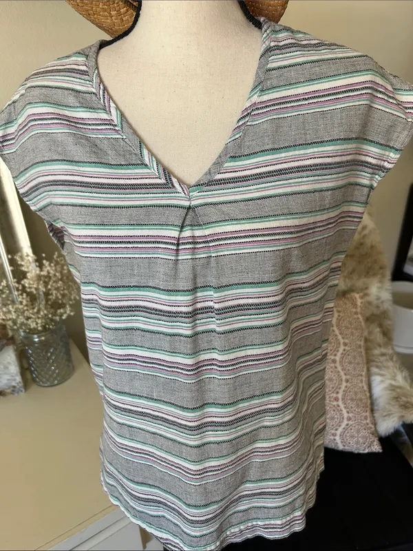 Kavu outdoor V-neck stripe summer hiking Gorpcore top 100% cotton med - Image 2