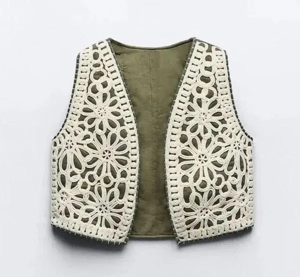 Zara Embroidered Quilted Open Front Vest - Image 3