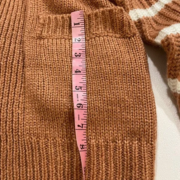 Easel Los Angeles Brown Knit Cardigan White Stripe Sleeves Open Front Size M - Image 9