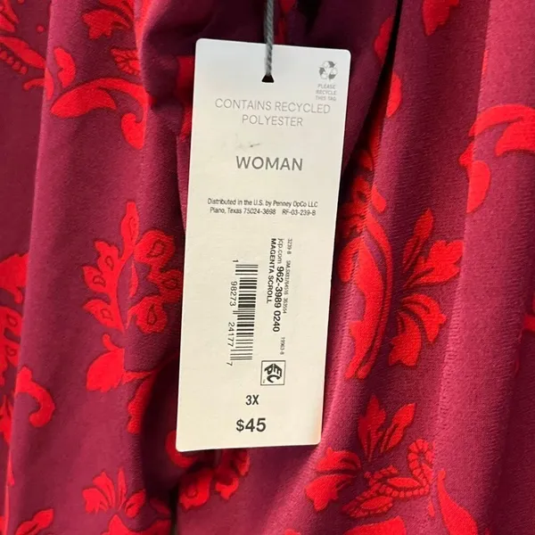 NWT‎ LIZ CLAIBORNE Women’s Career Blouse 3X Magenta Scroll Long Sleeve Stretch - Image 12