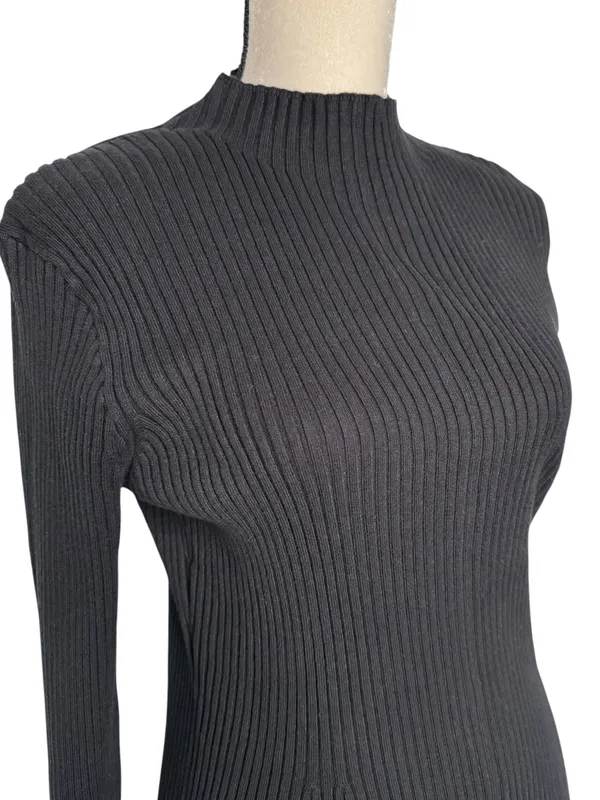J. Crew Factory Black Ribbed Mock Neck Sweater Dress Size M - Image 5