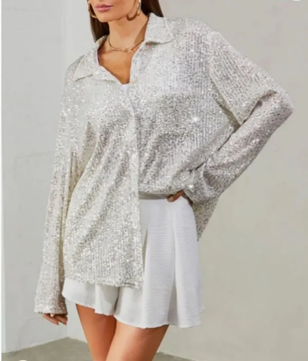 Amazon Sequin Button Down Blouse - Image 4