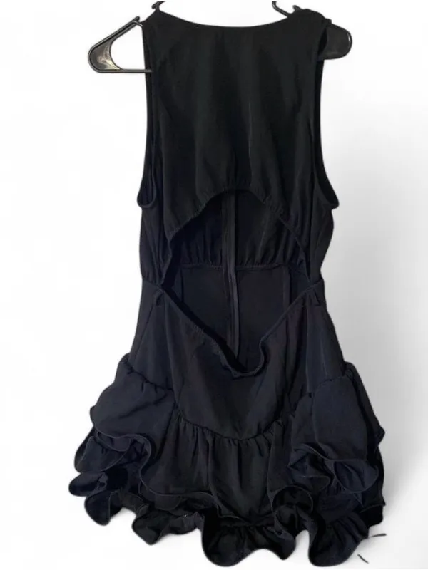 Black Cut Out Frill Hem Mini Dress Women's M NWT no belt - Image 2