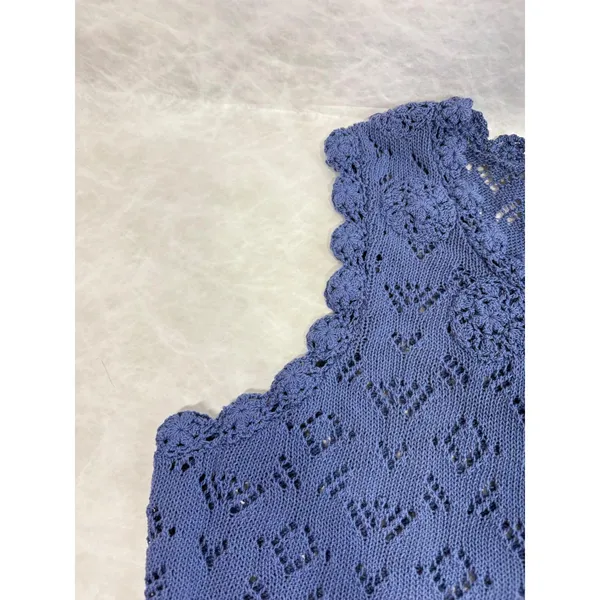 Vintage Corner Reading Periwinkle Blue Crochet Knit Sleeveless Top Small‎ - Image 3