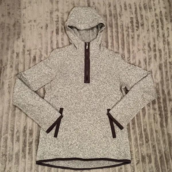 Lululemon Fleece and Thank You Pullover Hoodie Half Zip Heathered‎ Grey Size 6 - Image 2
